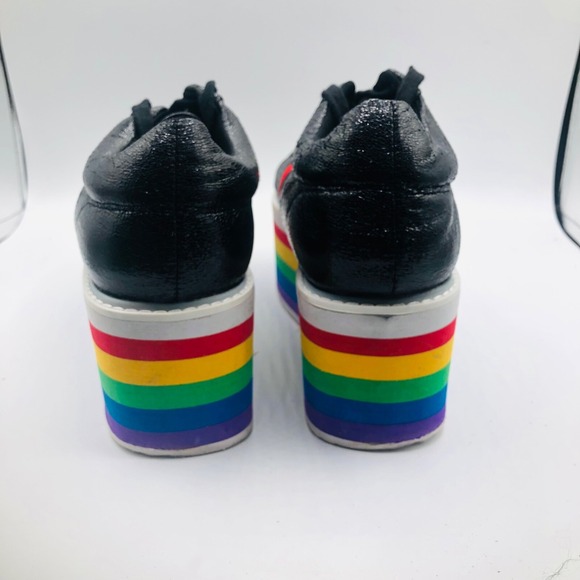 CAPE ROBBIN SUPER PLATFORM BLACK FAUX LEATHER LACE UP RAINBOW PLATFORM SIZE 9 - Picture 4 of 11